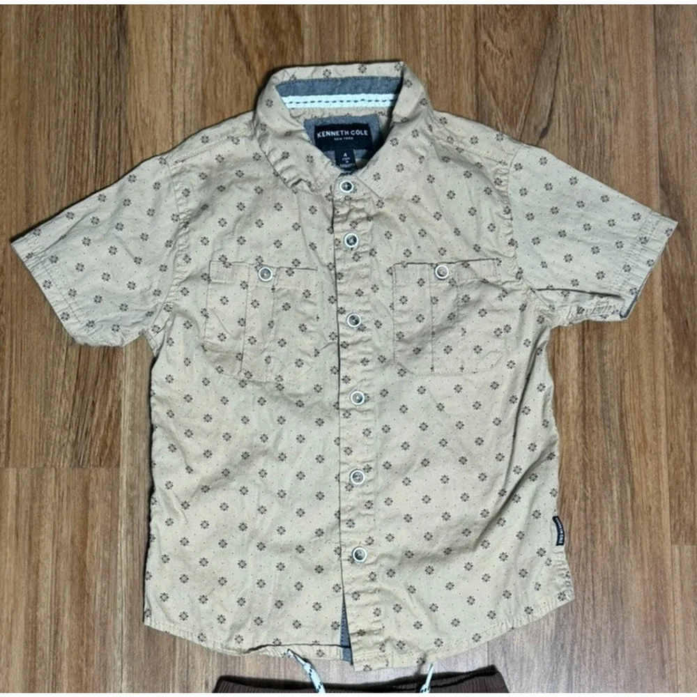 Kenneth Cole Boys Brown & Tan 2-Piece Set Shirt & Drawstring Pants - Size 4